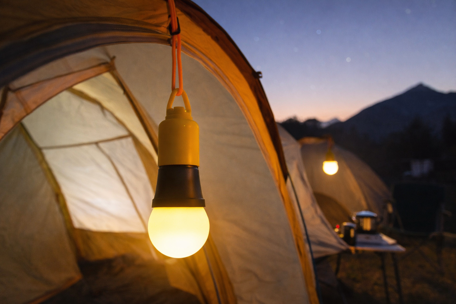 camping lamp hangend in tent sfeervolle camping verlichting