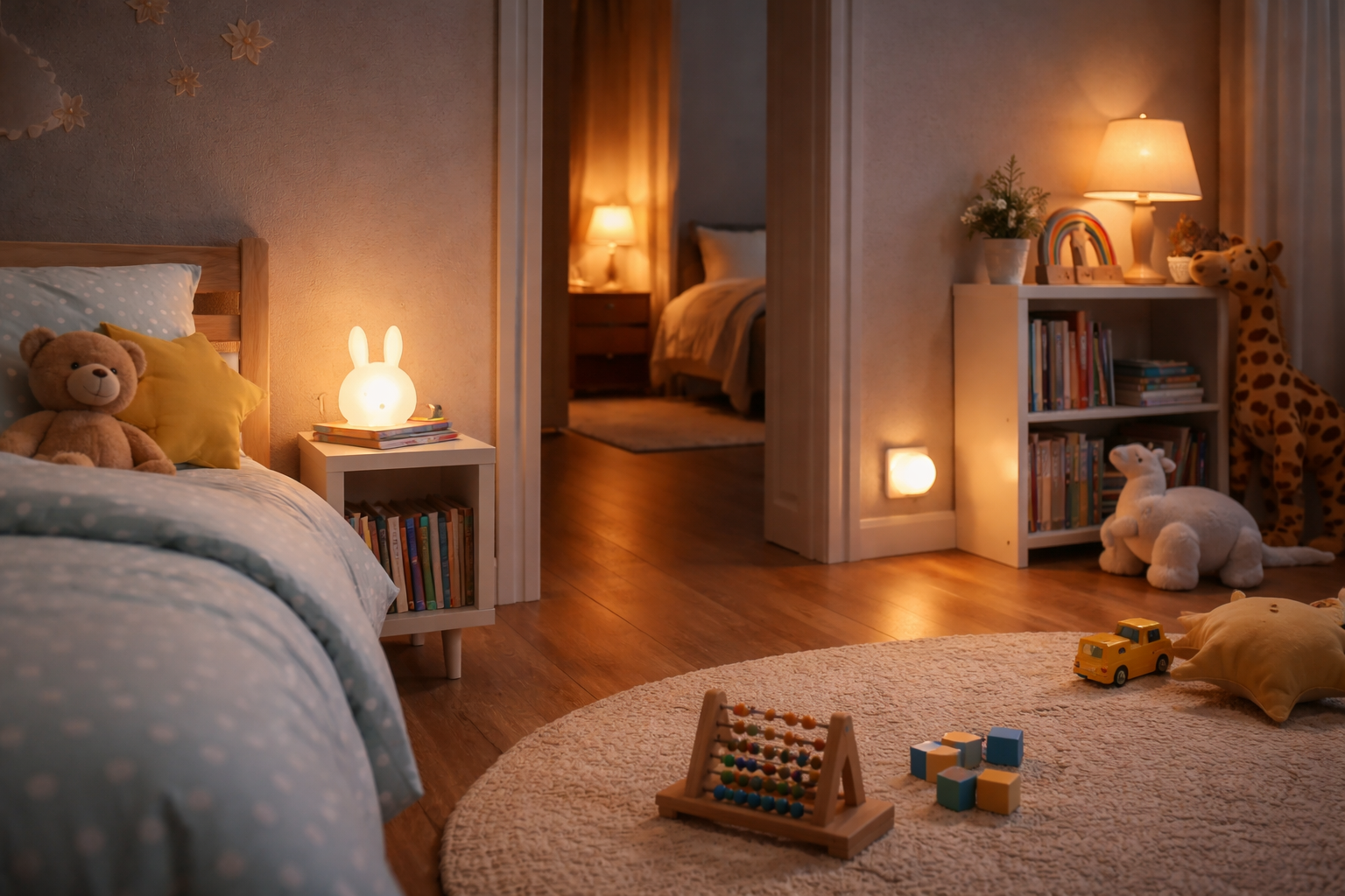 nachtlampje kinderkamer warm zacht licht veilige en rustgevende sfeer in de avond