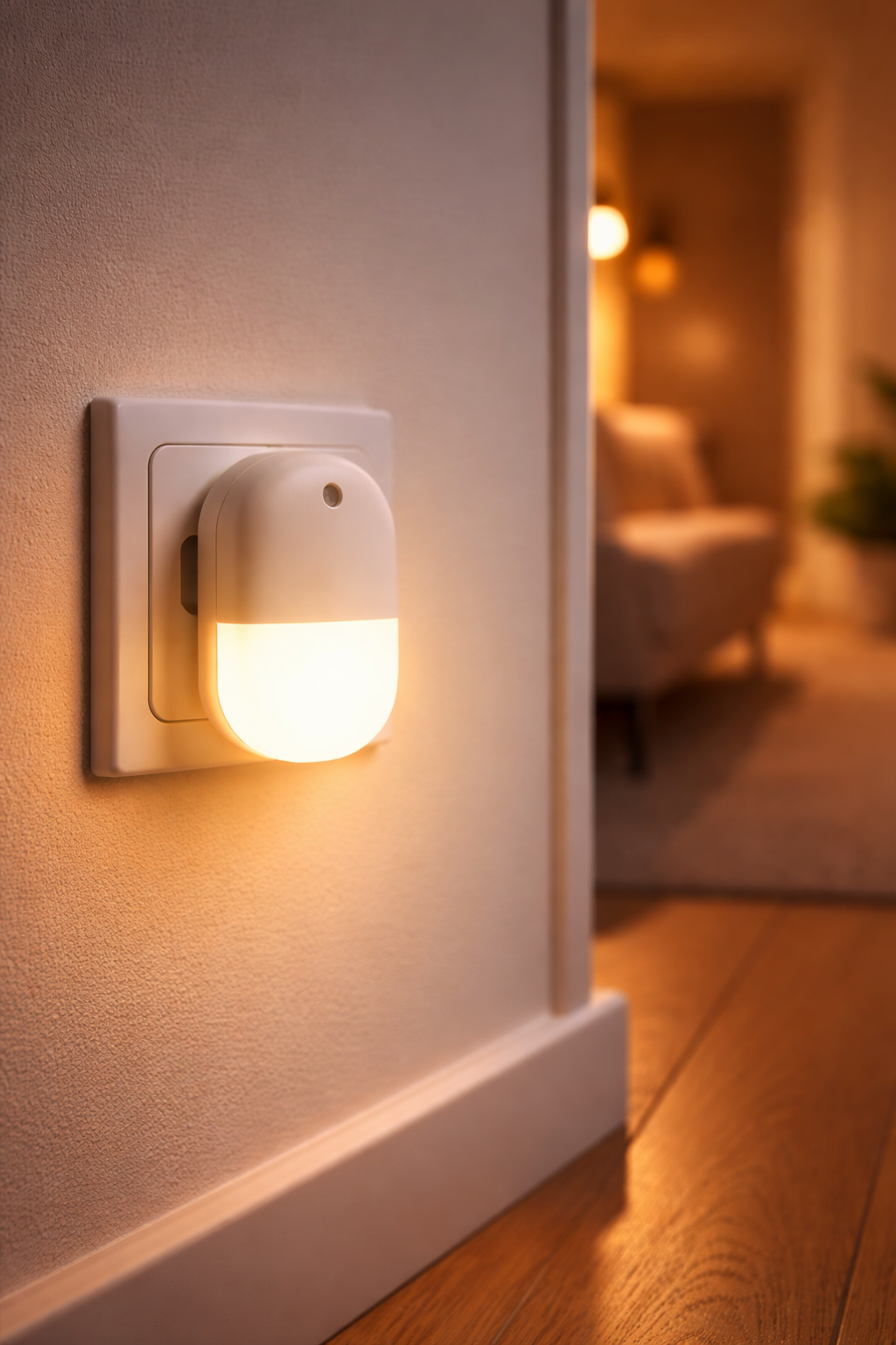 Nachtlampje in stopcontact voor zacht licht in huis.