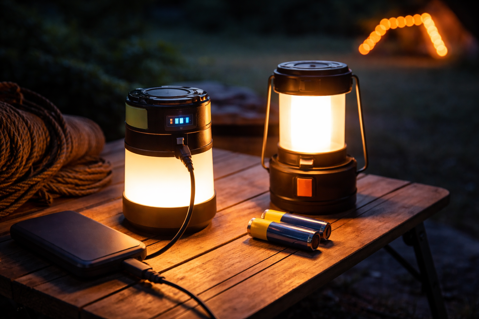 oplaadbare camping lamp warm licht buiten camping avond gebruik