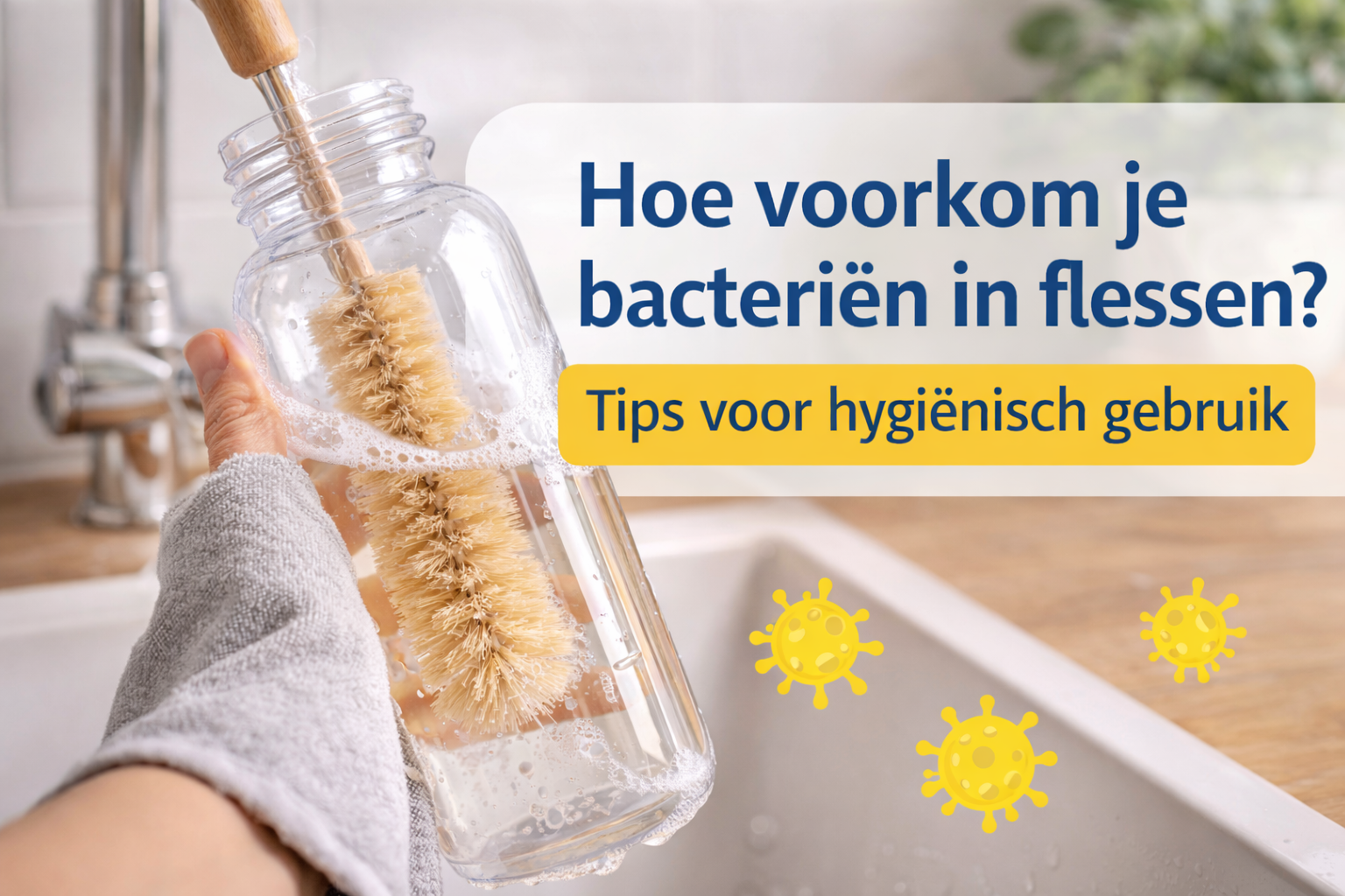 fles hygiënisch schoonmaken om bacteriën te voorkomen